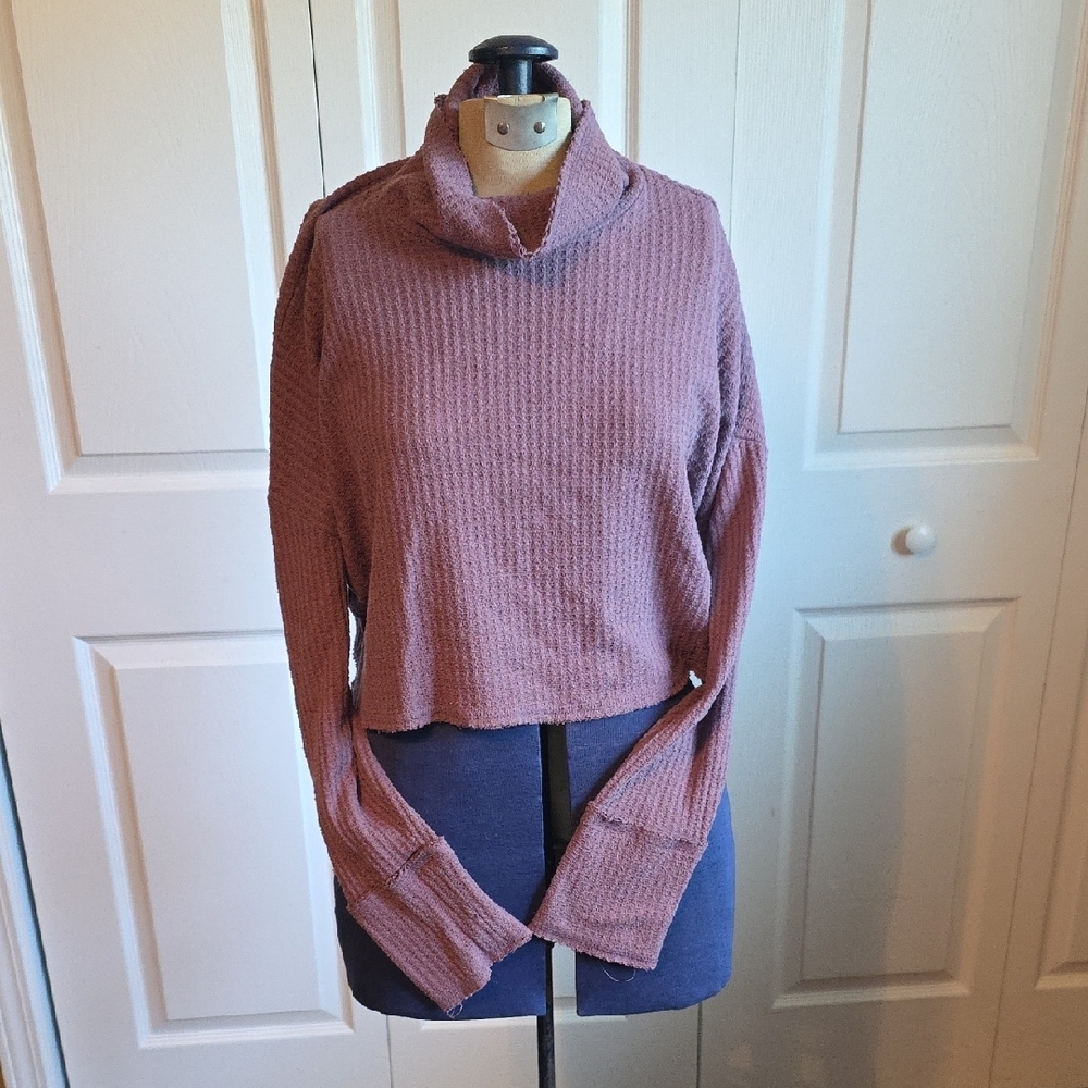 Wild Fable Top Turtle-neck Crop Dark Lilac Rayon Waffle Knit EUC Size Medium Jr